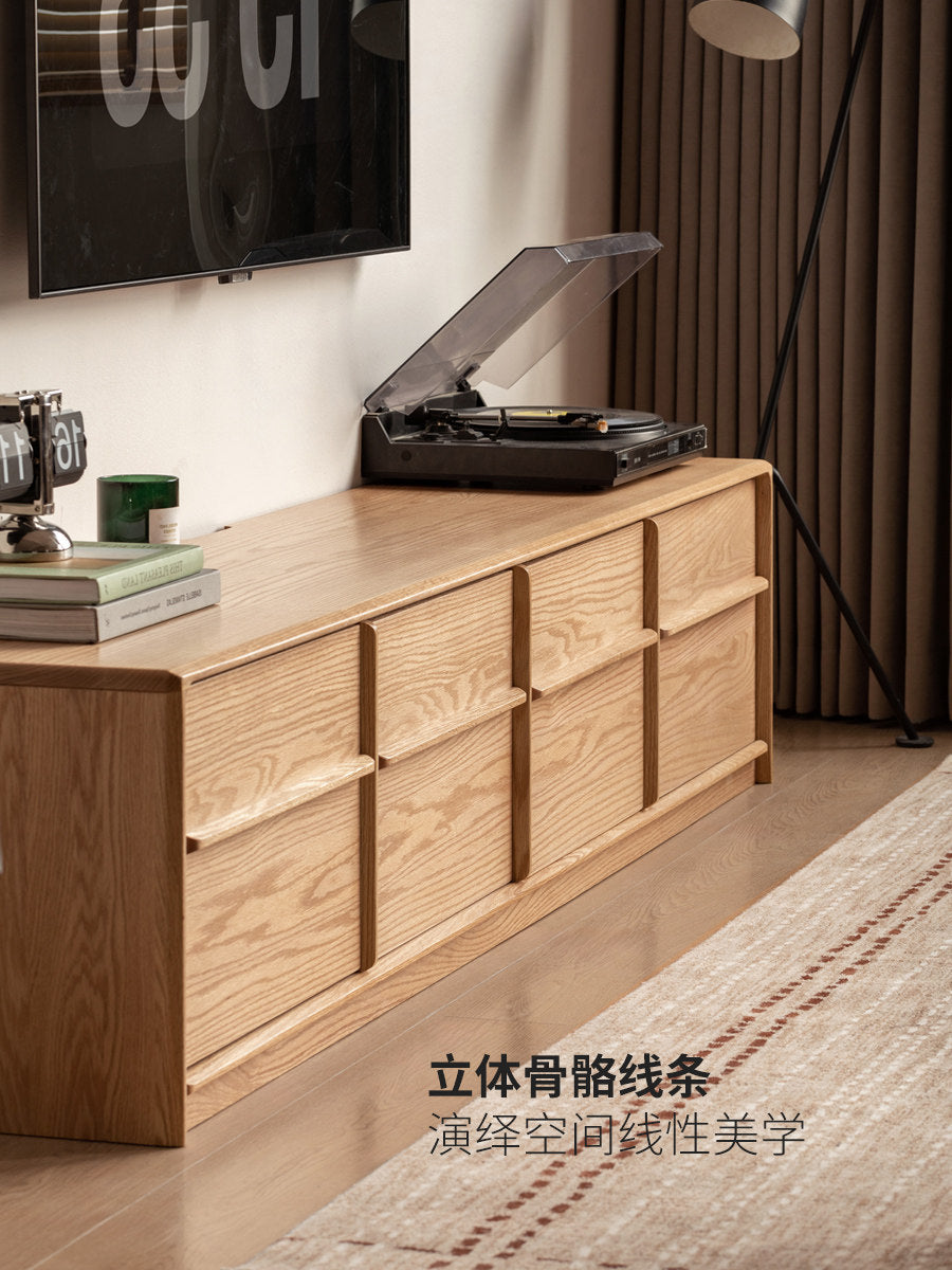 实木电视柜客厅现代简约落地收纳柜橡木骨骼线地柜