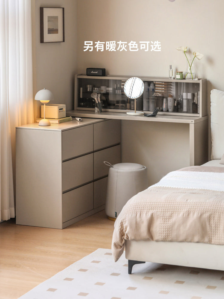 全实木化妆桌白色奶油风伸缩梳妆台斗柜一体收纳柜化妆台