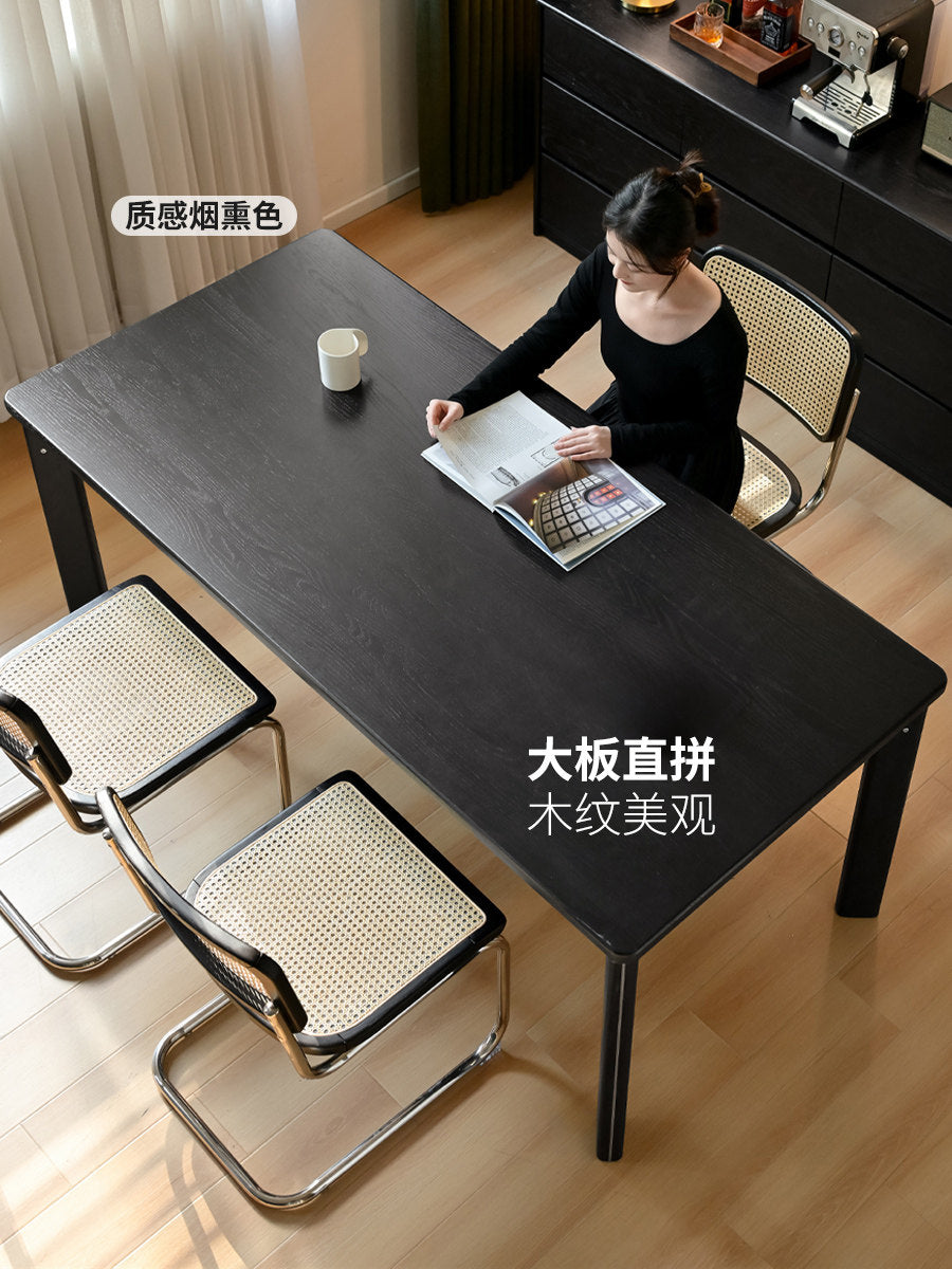 实木餐桌包豪斯橡木大板桌黑色饭桌餐厅吃饭桌椅组合