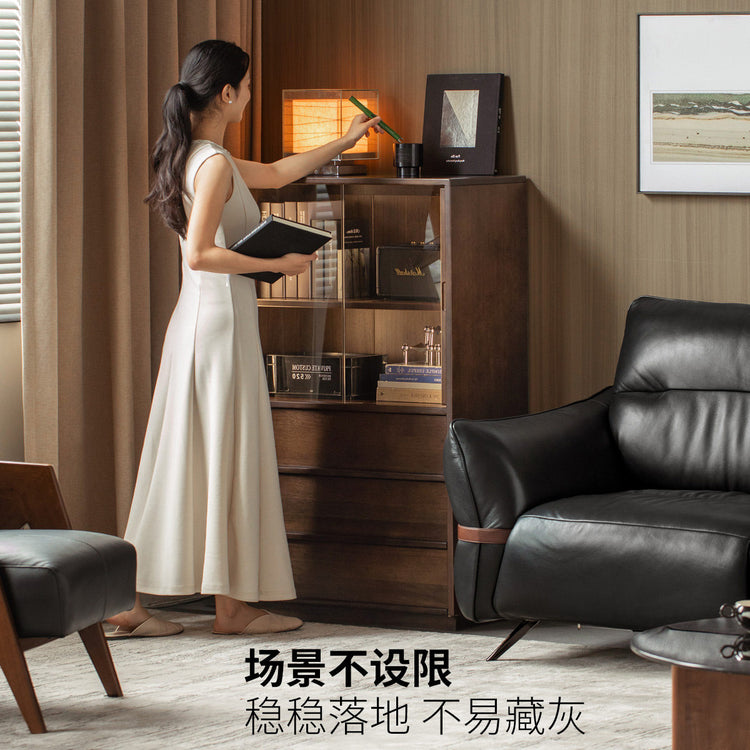 实木边柜客厅侘寂风落地展示柜胡桃色骨骼线电视柜立柜