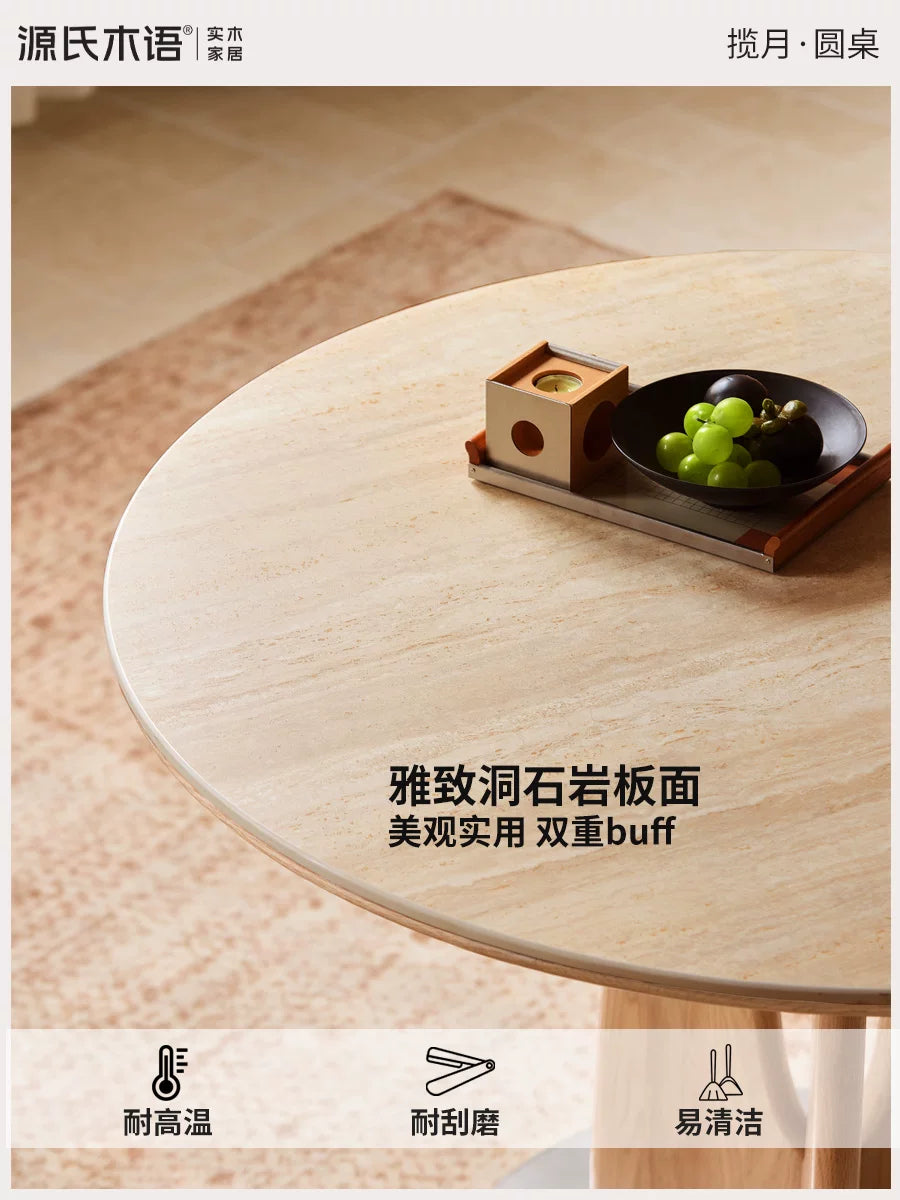Solid wood dining table, small apartment sintered stone round table, dining room oak dining table, minimalist household negotiation table