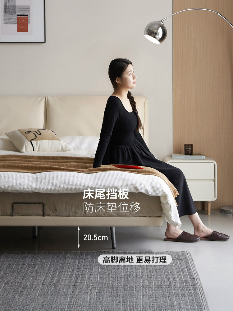 奶油风大象耳朵床卧室家具科技布软包床带灯氛围感悬浮床