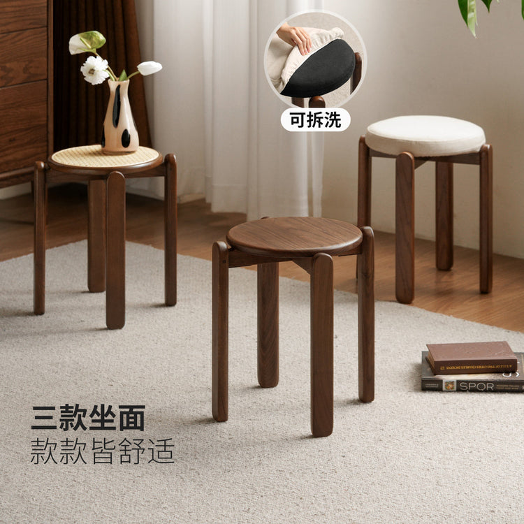 实木堆叠凳黑胡桃木圆凳小户型简约原木小板凳
