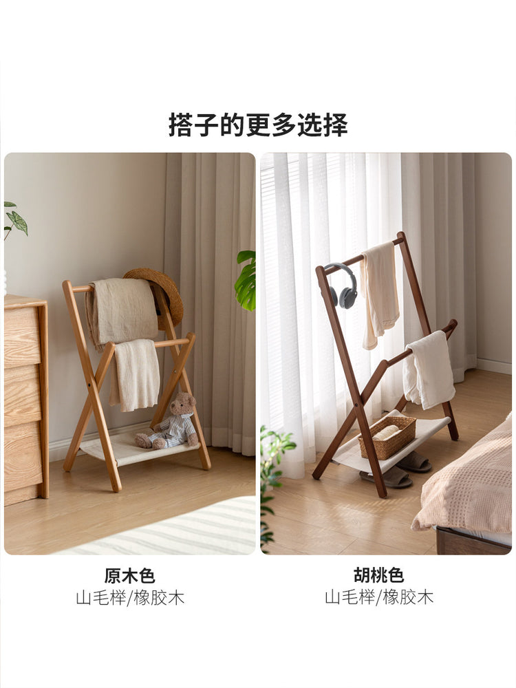 实木挂衣架现代简约卧室黑色衣帽架折叠置物架