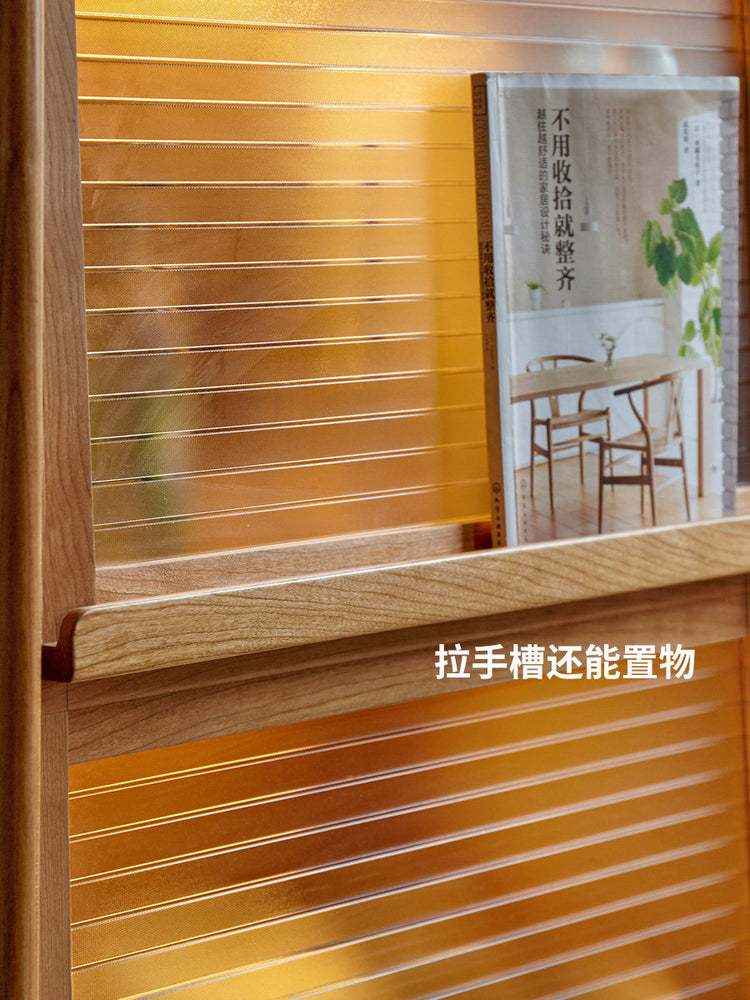 实木小书柜日式翻门杂志柜展示柜樱桃木储物柜玻璃门边柜