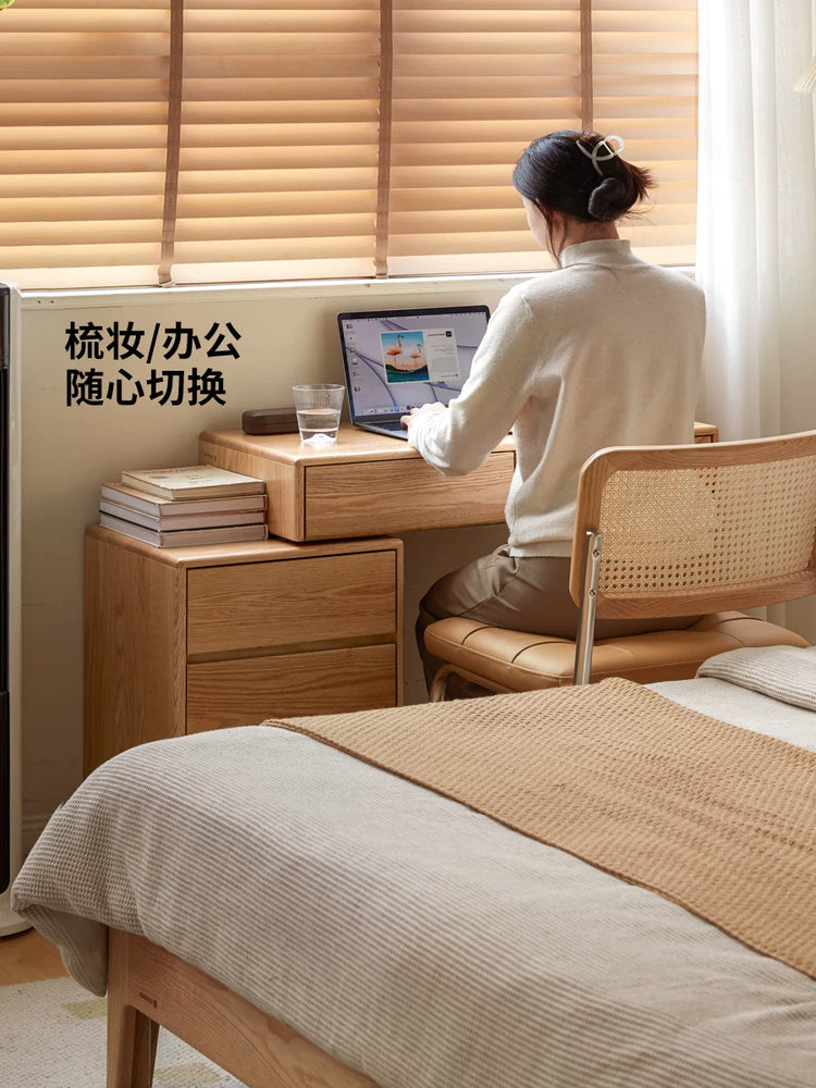 实木梳妆台斗柜一体橡木卧室伸缩化妆桌简约小户型化妆台