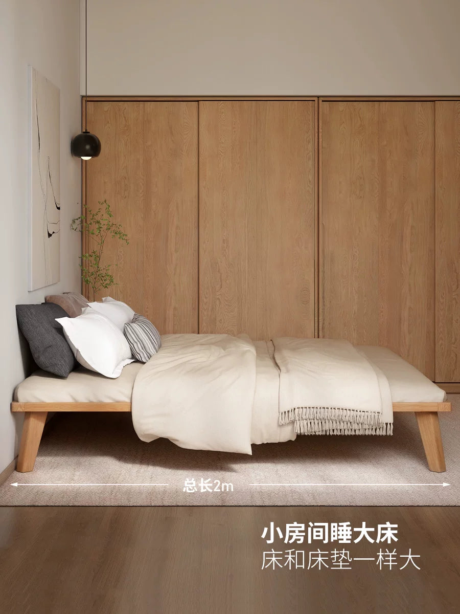 实木床现代简约橡木榻榻米床无床头小户型卧室大床