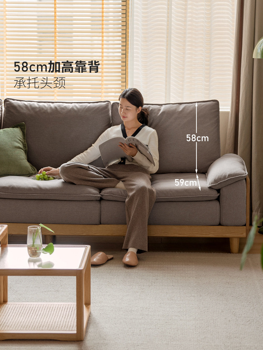 实木现代简约白蜡木直排客厅小户型豆腐块布沙发