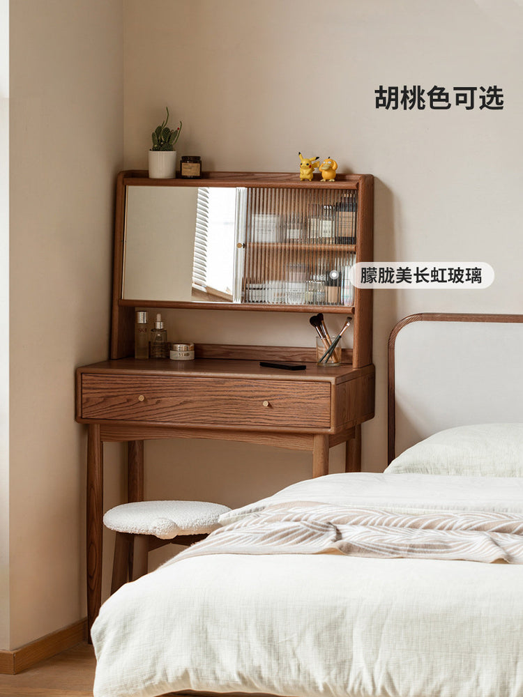 实木梳妆台现代简约化妆桌书桌一体北欧卧室玻璃化妆台