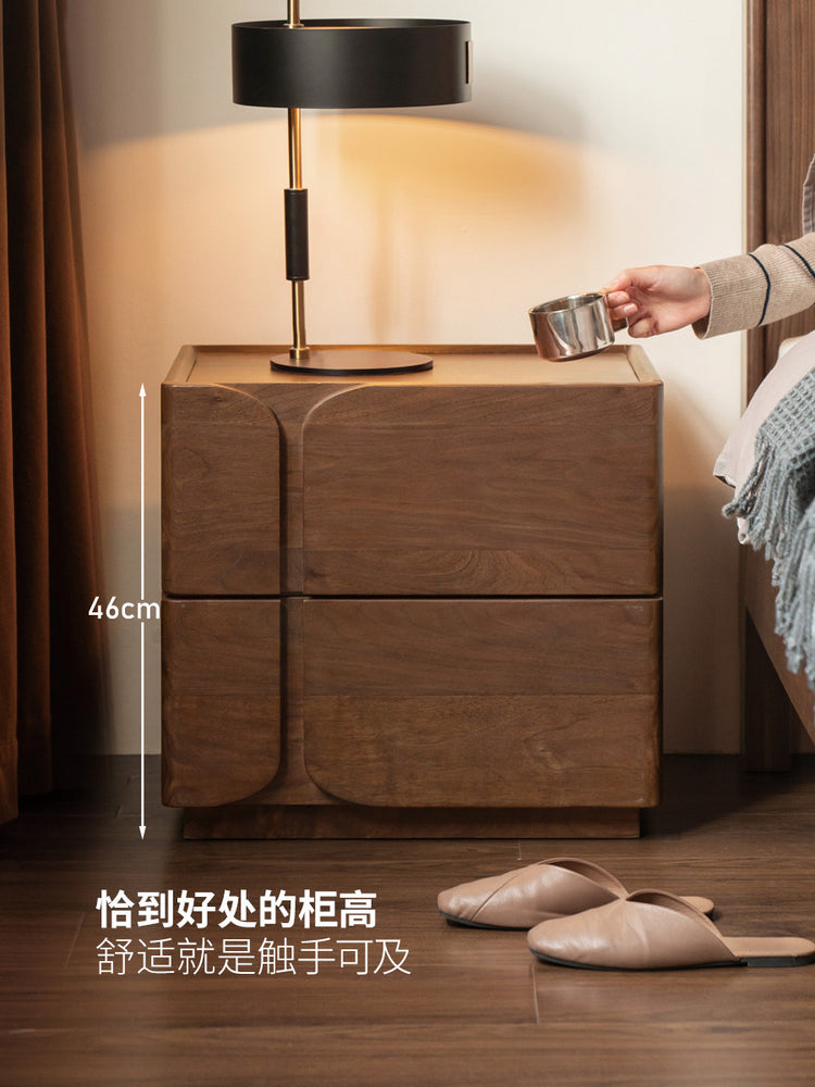 实木床头柜意式轻奢黑胡桃木储物柜卧室小户型收纳柜