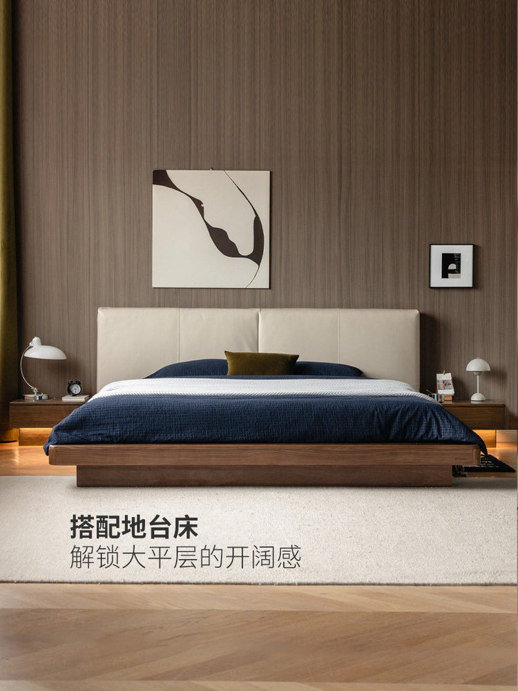 实木床头柜卧室简约现代落地床边柜黑胡桃木带灯储物柜