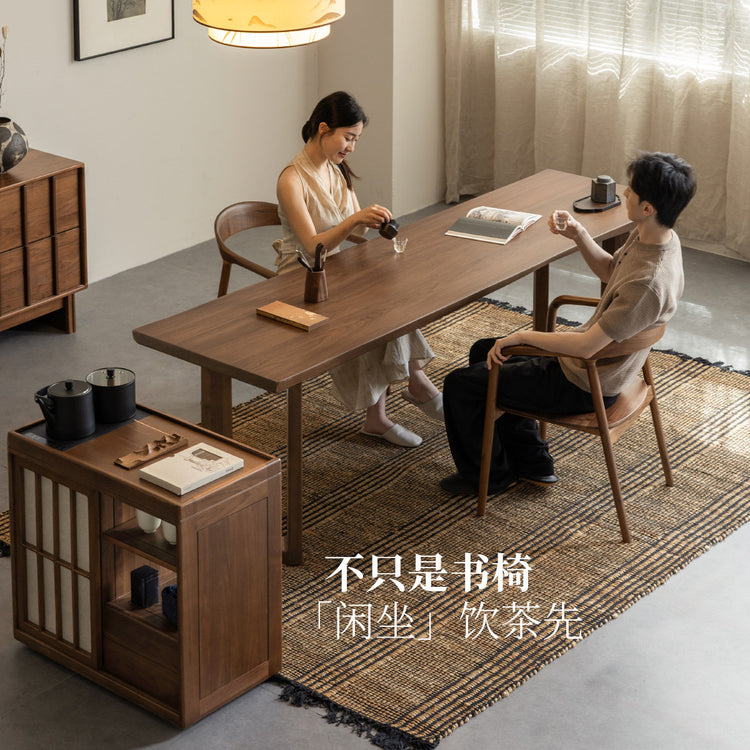 实木书椅黑胡桃木软包餐椅扶手座椅书房椅子牛角椅总统椅