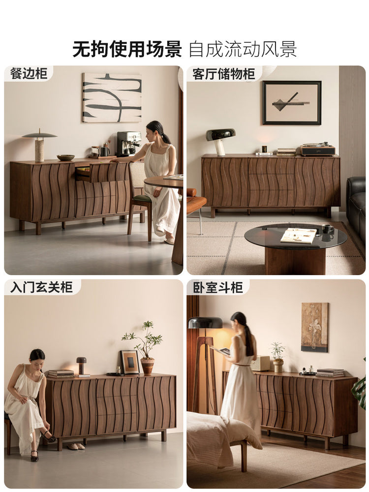 全实木餐边柜中古风餐厅储物柜黑胡桃木收纳柜玄关柜