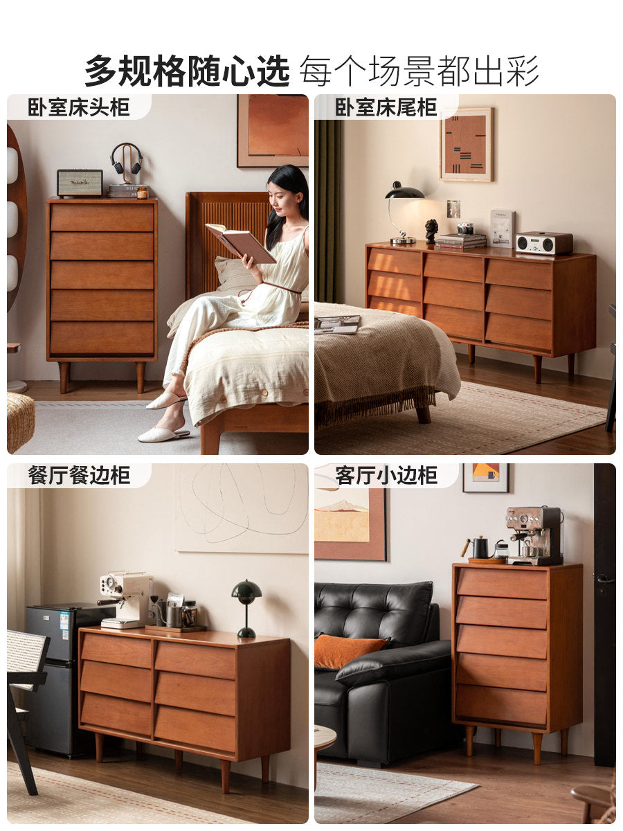 Solid wood chest of drawers, minimalist mid-century style, hexagonal/nonagonal bedroom bedside storage drawer cabinet