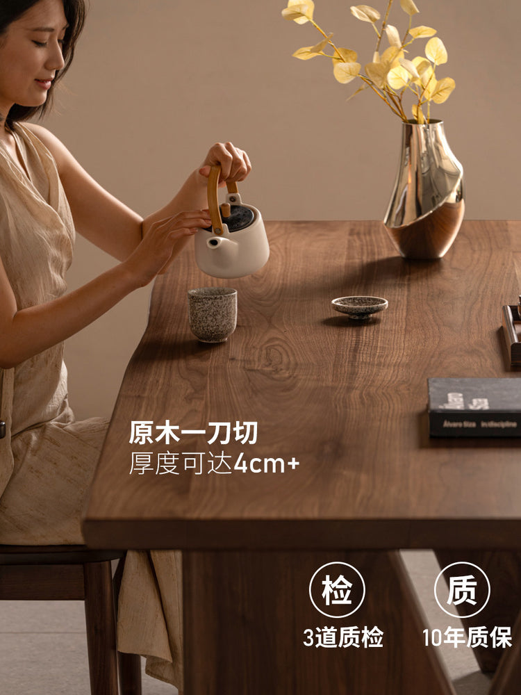 实木大板桌餐厅黑胡桃原木长餐桌茶桌饭桌侘寂工作台