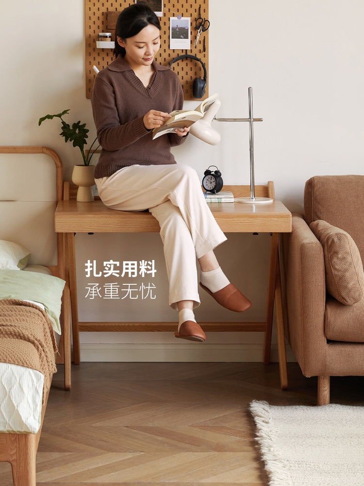 实木书桌现代简约书房办公桌小户型原木写字桌橡木折叠桌