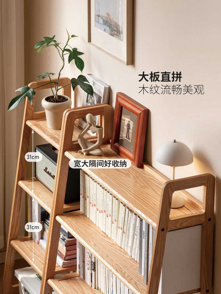 实木书架橡木落地置物架北欧梯形展示架客厅多层收纳架子