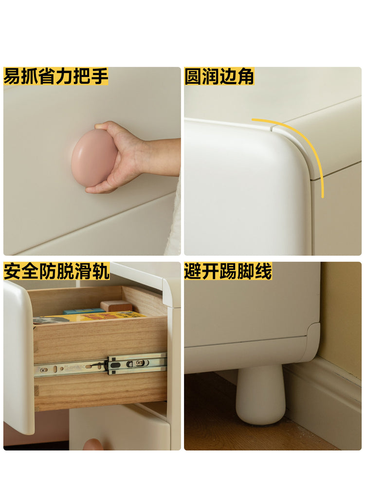 实木儿童床头柜白色奶油风卧室床边柜创意玩具收纳储物柜