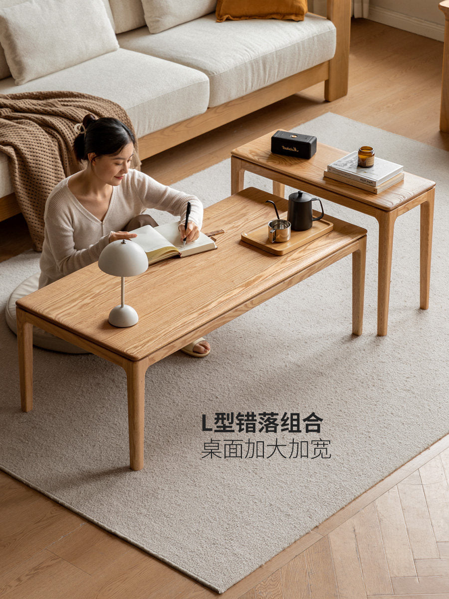实木现代简约茶桌橡木长方形茶台客厅组合茶几