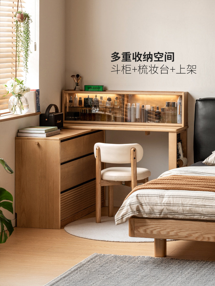 【预售15天】实木化妆桌现代简约白蜡木化妆台卧室多功能斗柜梳妆台