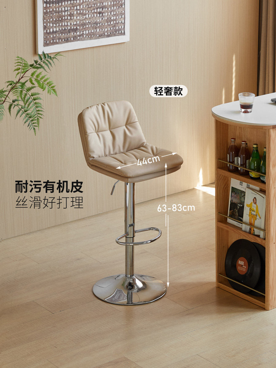 吧台椅餐厅现代简约旋转升降椅有机皮奶油风高脚椅