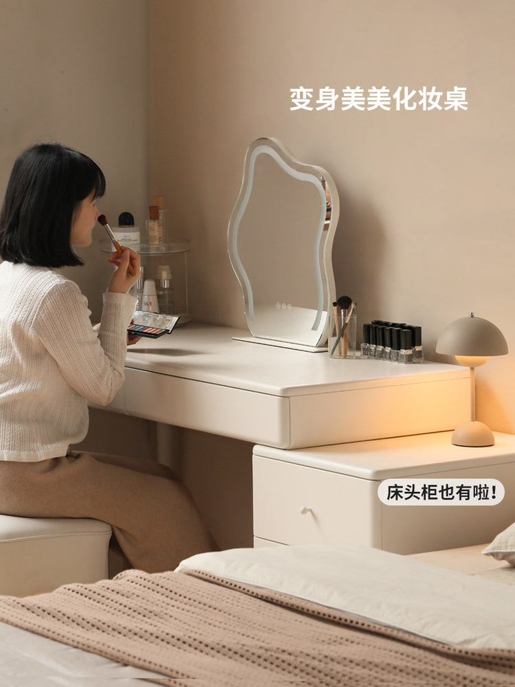 实木伸缩书桌书架一体法式奶油风转角办公桌白色化妆桌
