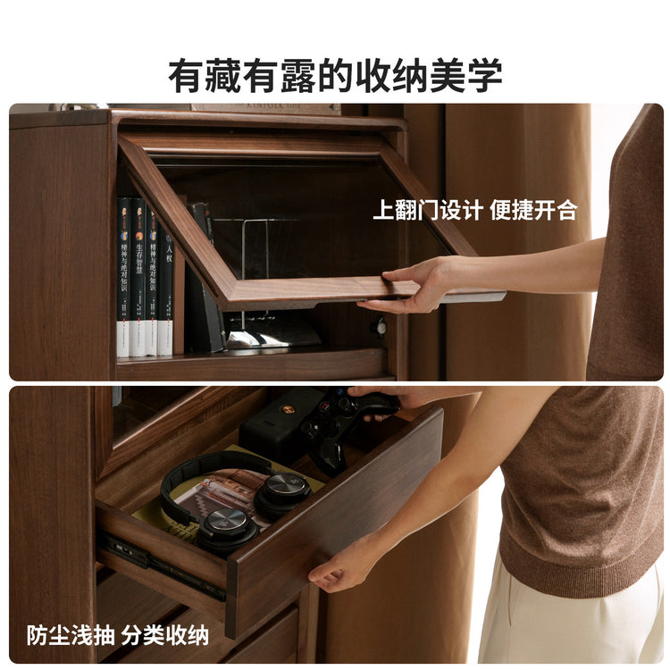 实木边柜客厅意式轻奢储物柜抽屉柜黑胡桃木展示柜