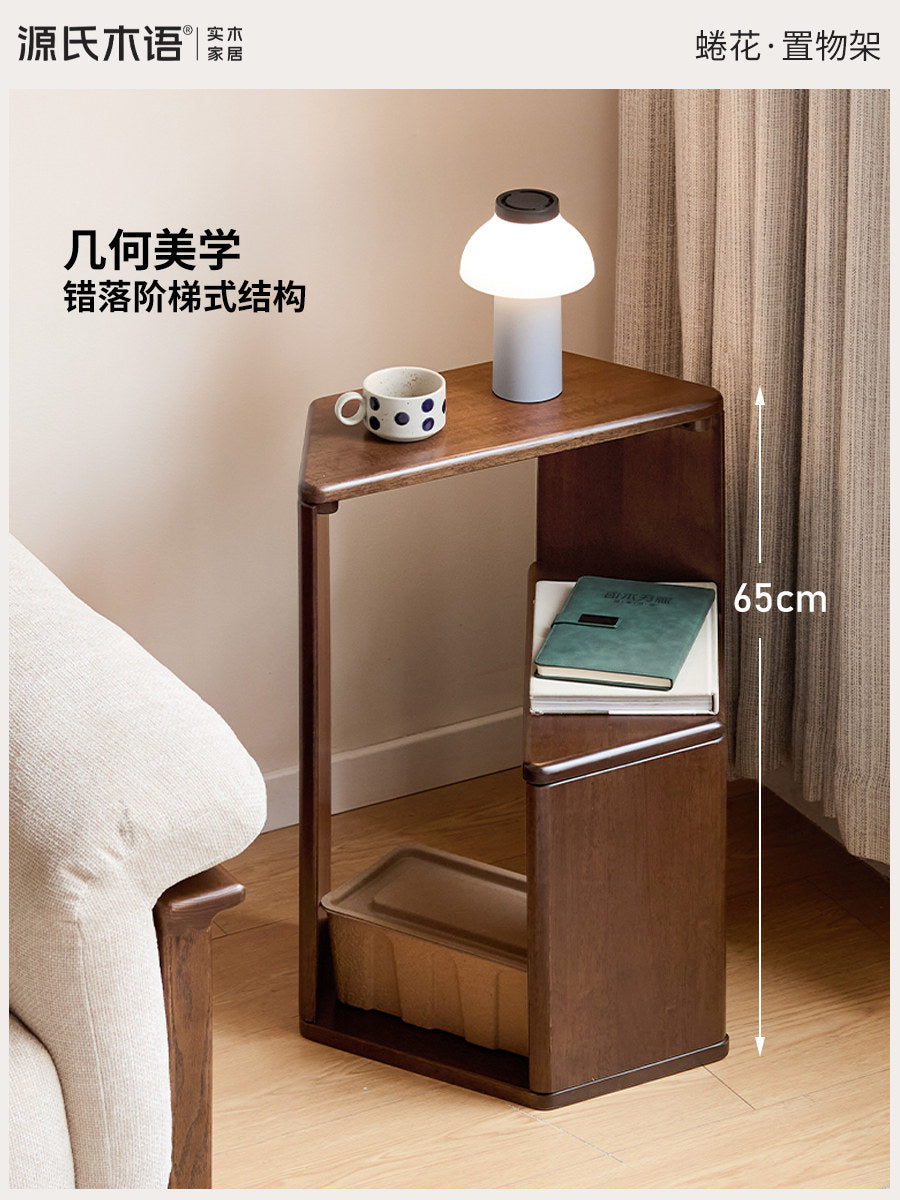 实木置物架客厅简约收纳展示架阳台边几胡桃色转角花架