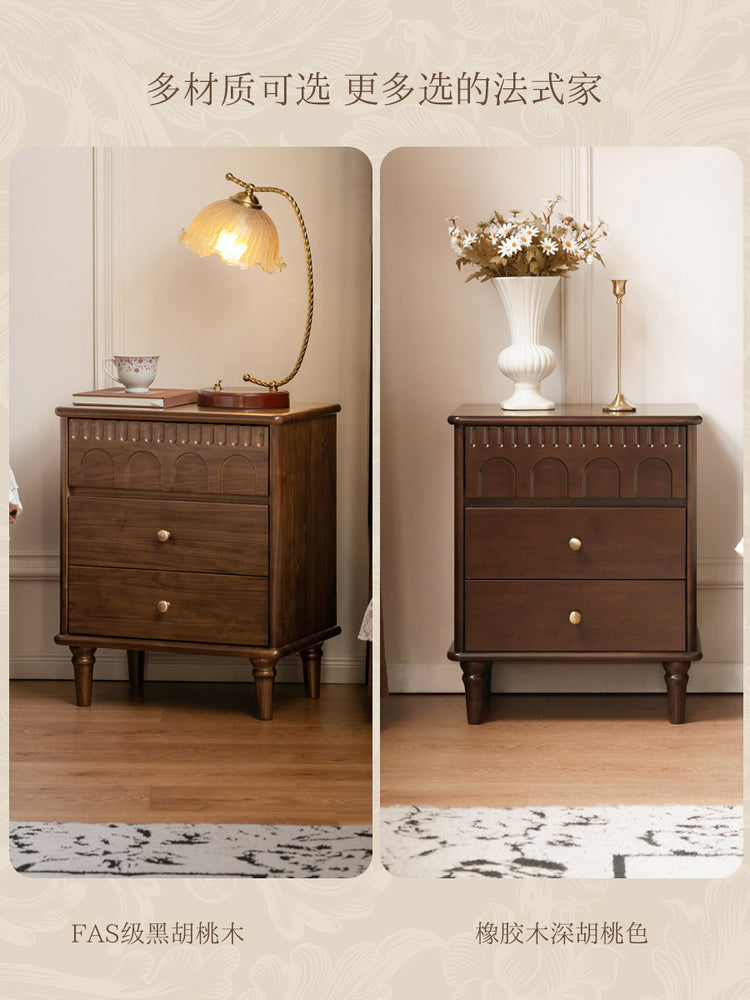 实木床头柜法式复古拱门储物柜卧室樱桃木三抽收纳柜