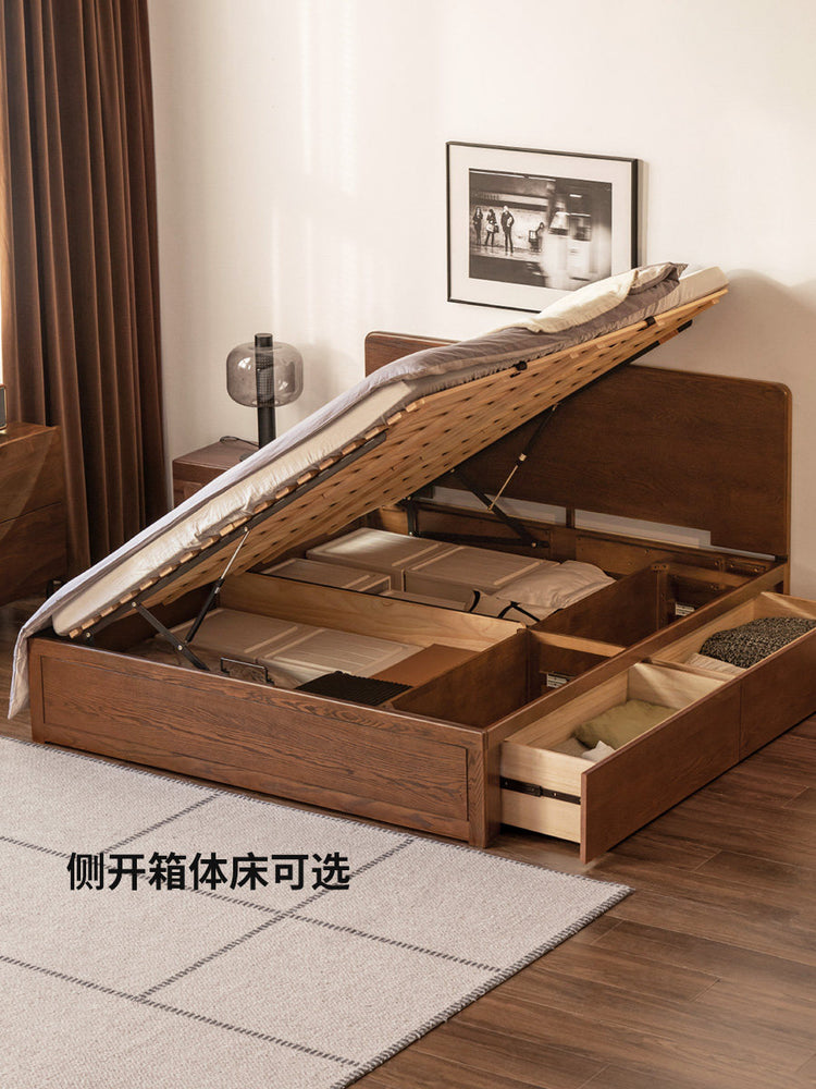 实木床现代简约储物抽屉床卧室橡木胡桃色榻榻米床