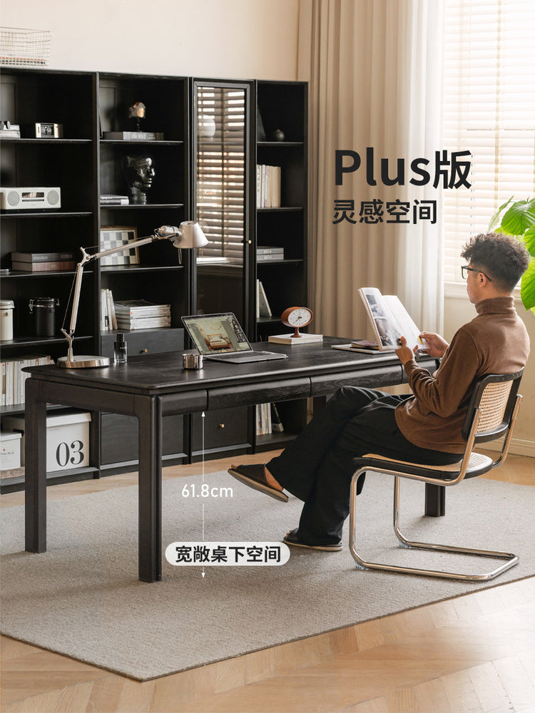 实木书桌书房现代简约办公桌橡木黑色电脑桌大尺寸工作台