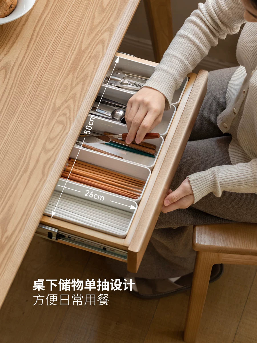 实木餐桌餐厅现代简约饭桌可靠墙长桌白蜡木桌椅组合