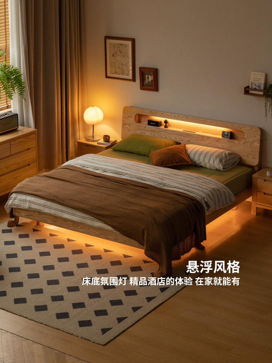 实木床日式橡木多功能悬浮大床现代简约卧室夜光床双人床