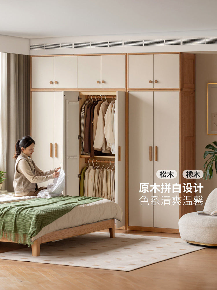 实木衣柜橡木简约收纳储物柜现代卧室自由组合衣橱