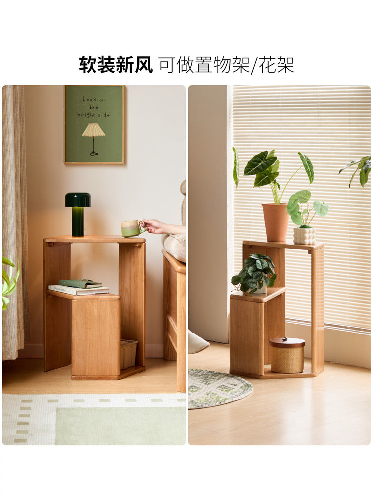 实木置物架客厅简约转角收纳展示架阳台边几创意花架