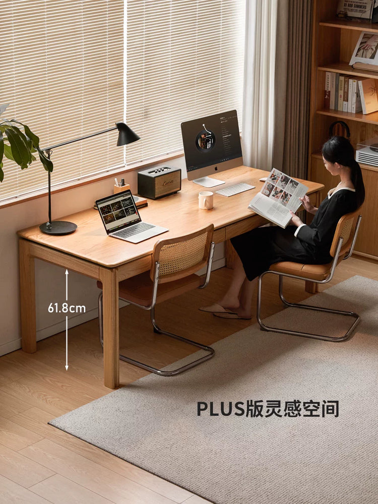 实木书桌书房现代简约工作台橡木电脑桌带抽办公桌子
