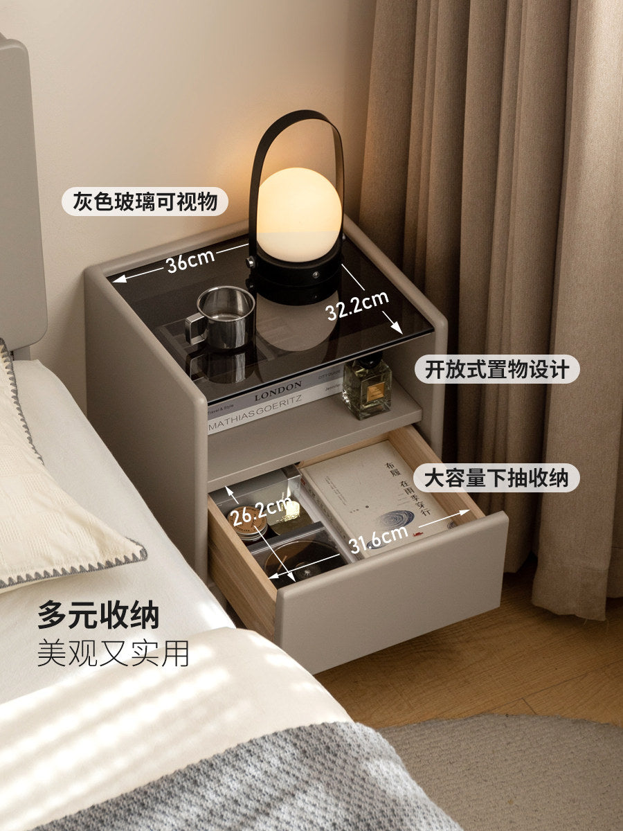 实木床头柜小户型玻璃床边柜轻奢风小柜子卧室储物柜