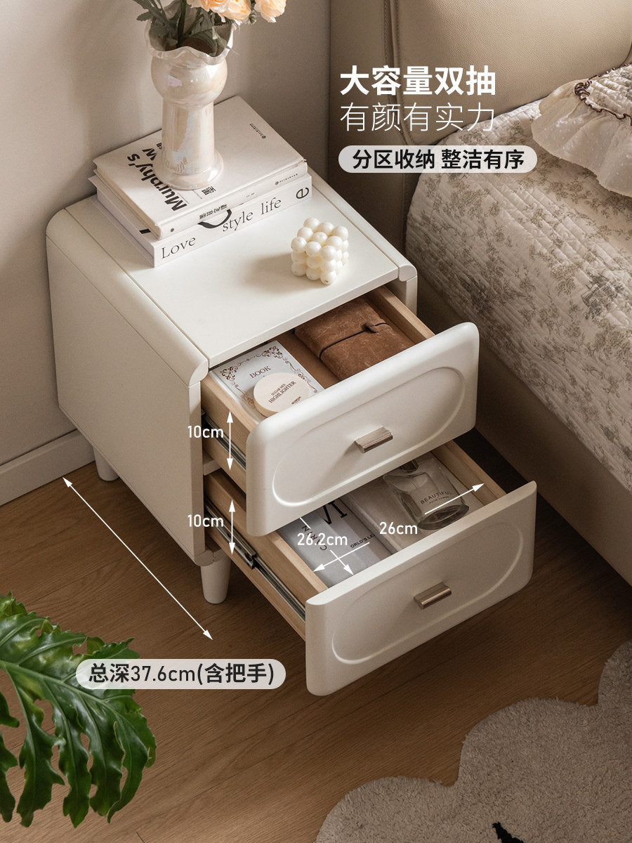 实木床头柜卧室床边柜子法式奶油风收纳柜白色储物柜