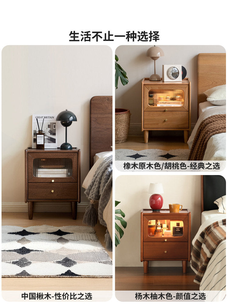 实木床头柜简约复古夹缝床边柜黑胡桃木小户型超窄收纳柜