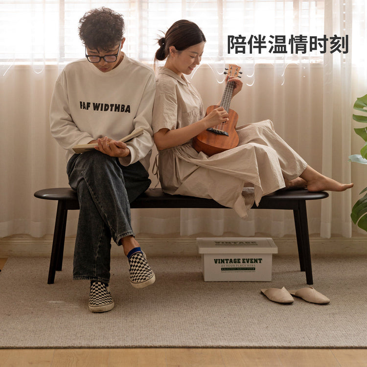 实木长条凳餐椅餐凳长板凳床尾凳橡木复古黑色换鞋凳