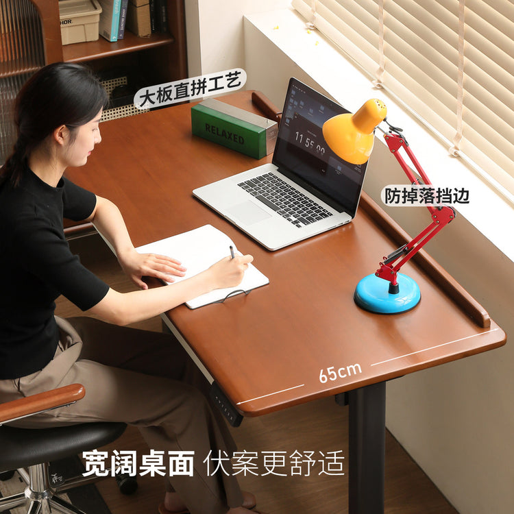 实木书桌电脑桌电动升降桌书房中古风办公桌复古长桌