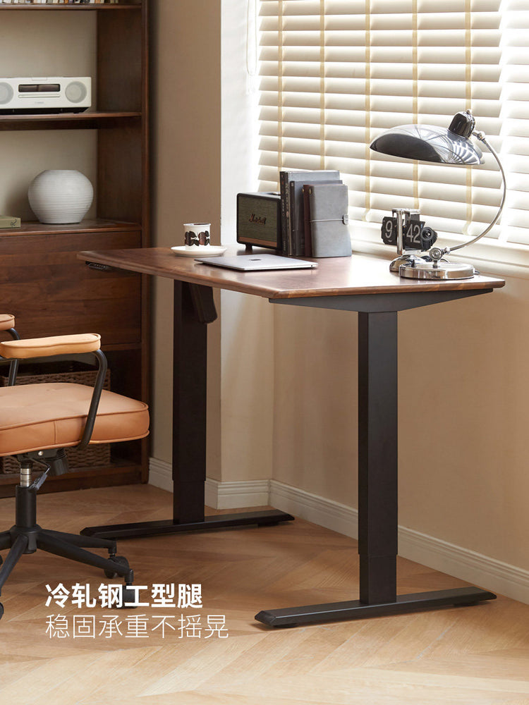 智能电动升降桌黑胡桃木书桌可调节站立办公电脑桌工作台