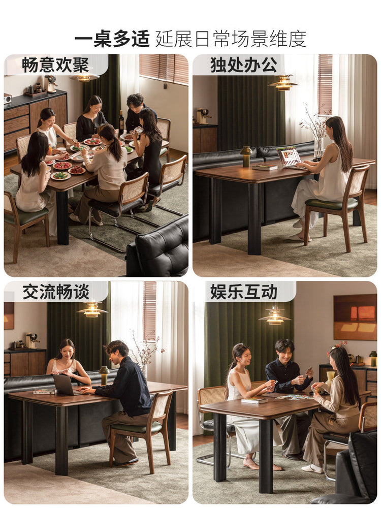 实木餐桌餐厅中古风大板桌黑胡桃饭桌新款长桌工作台