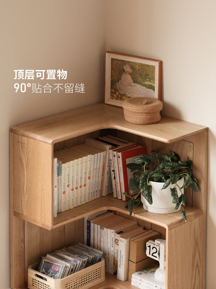 实木书架现代简约落地储物柜墙角置物柜北欧客厅转角书柜
