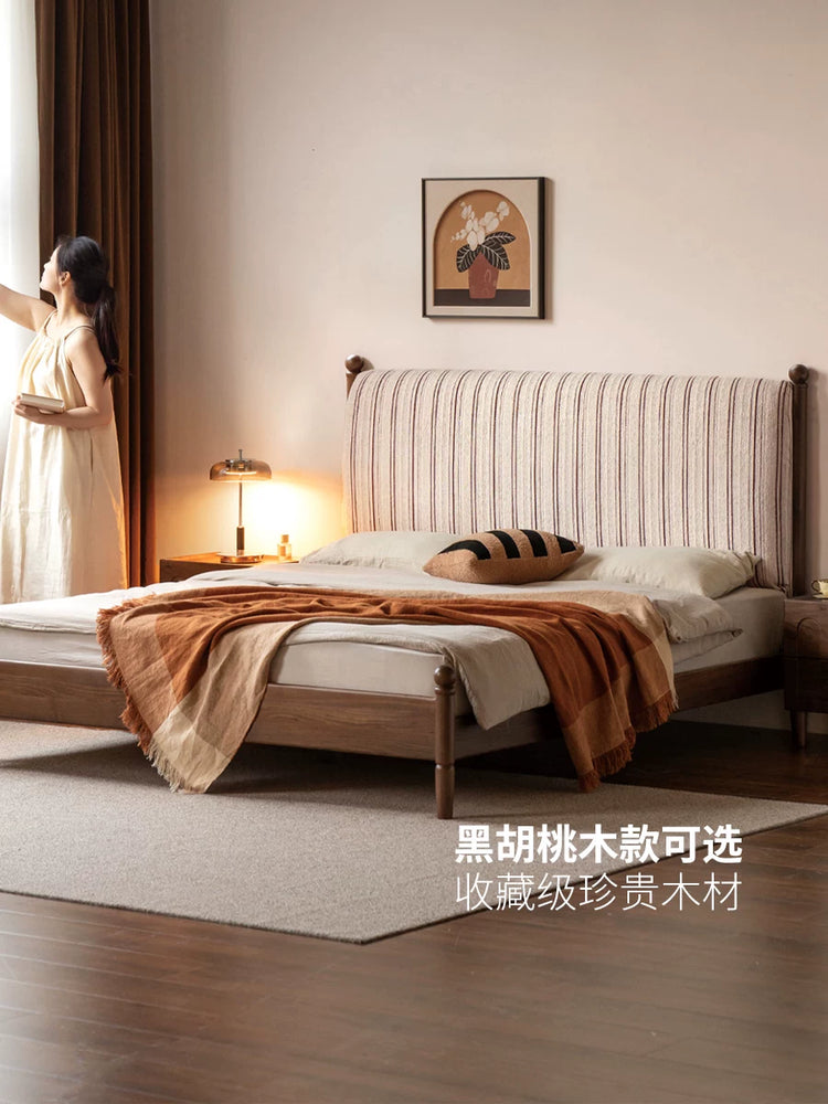 实木床卧室中古双人床可拆洗布艺软靠床樱桃木大床