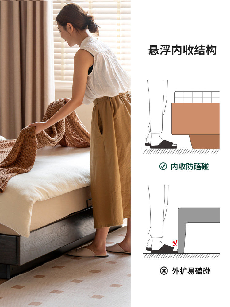 全实木箱体床储物床主卧真皮软靠床复古黑色悬浮床收纳床