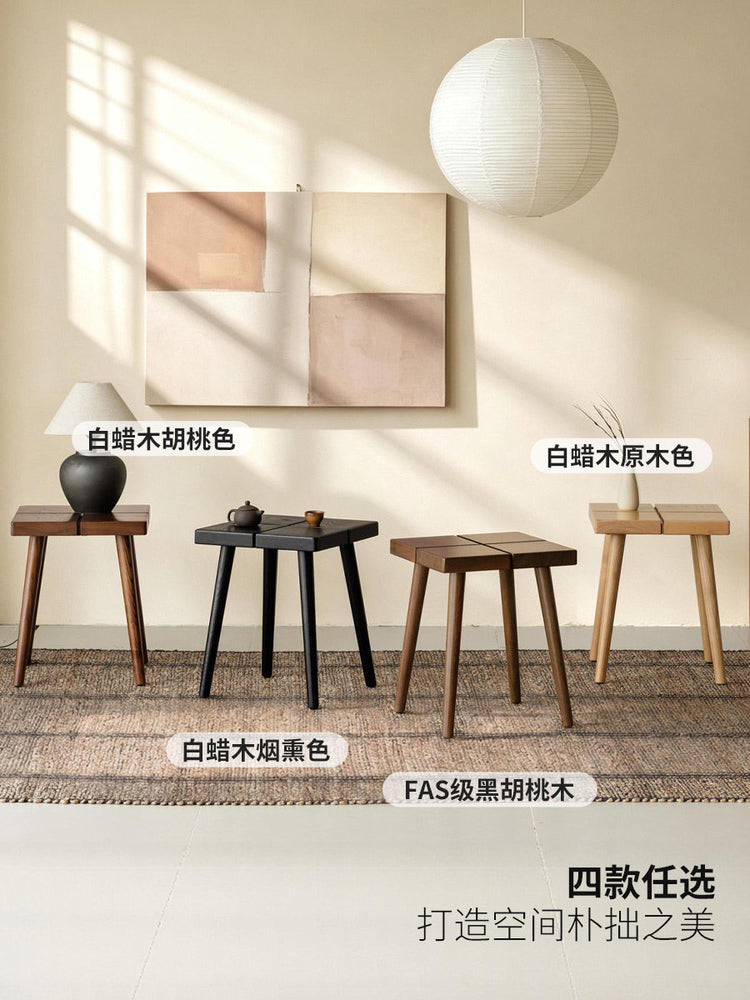 实木方几侘寂风客厅茶几阳台方形角几小户型沙发边几