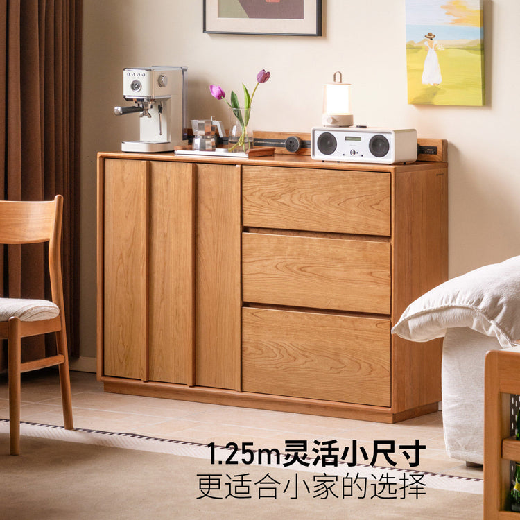 实木餐边柜餐厅樱桃木带电轨茶水柜靠墙一体储物柜子