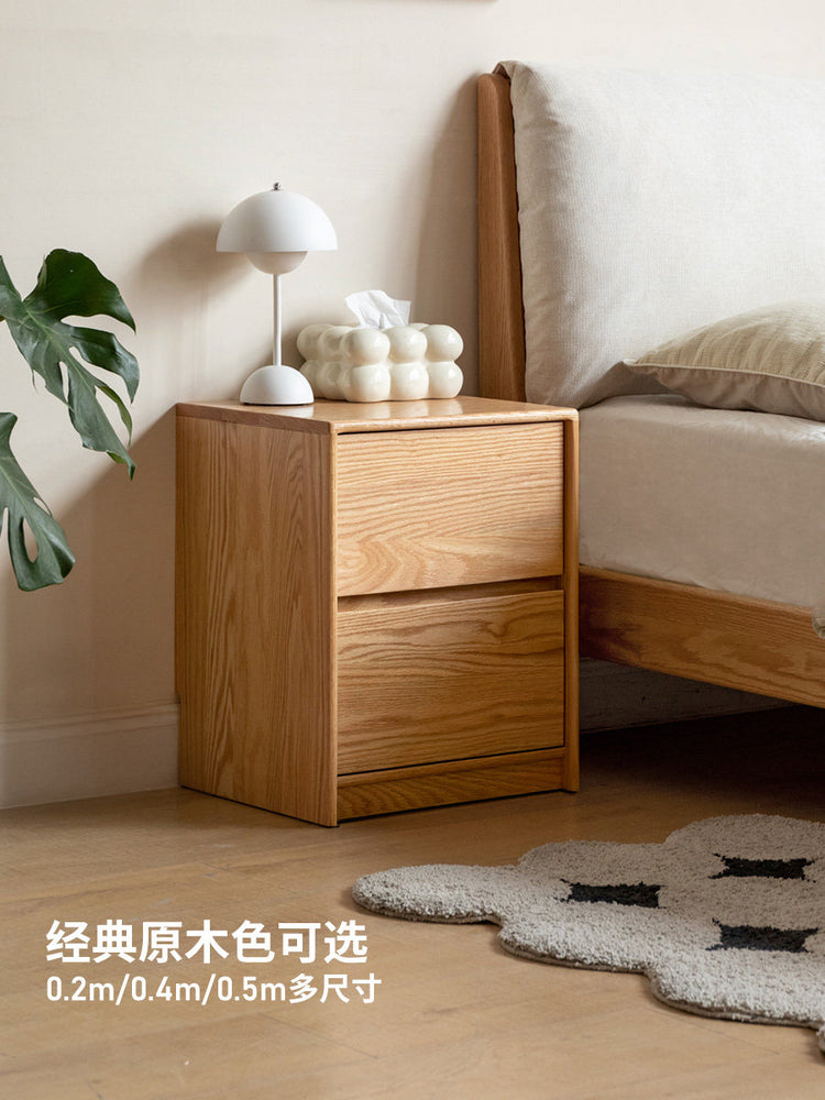 实木床现代简约胡桃色储物柜卧室橡木两抽夹缝收纳柜