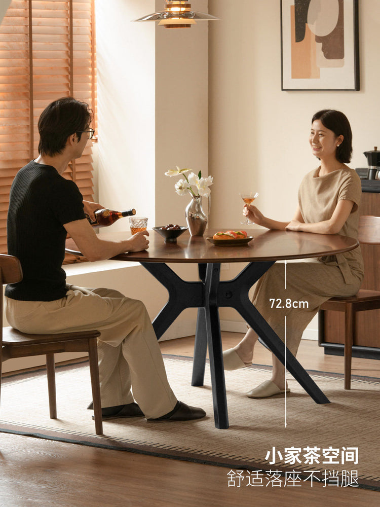 实木餐桌意式轻奢黑胡桃木圆桌餐厅小户型吃饭桌子